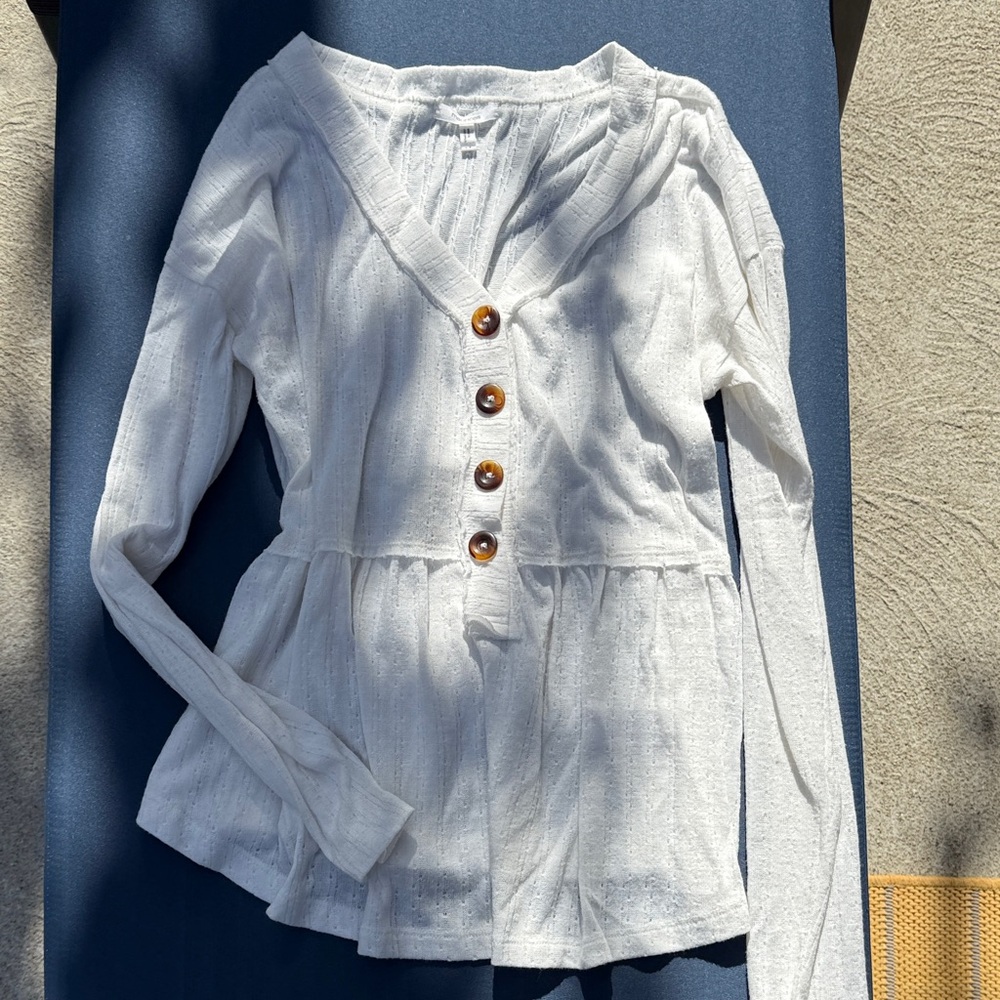 Maurices White Button-Down Women's Top with Brown Accents